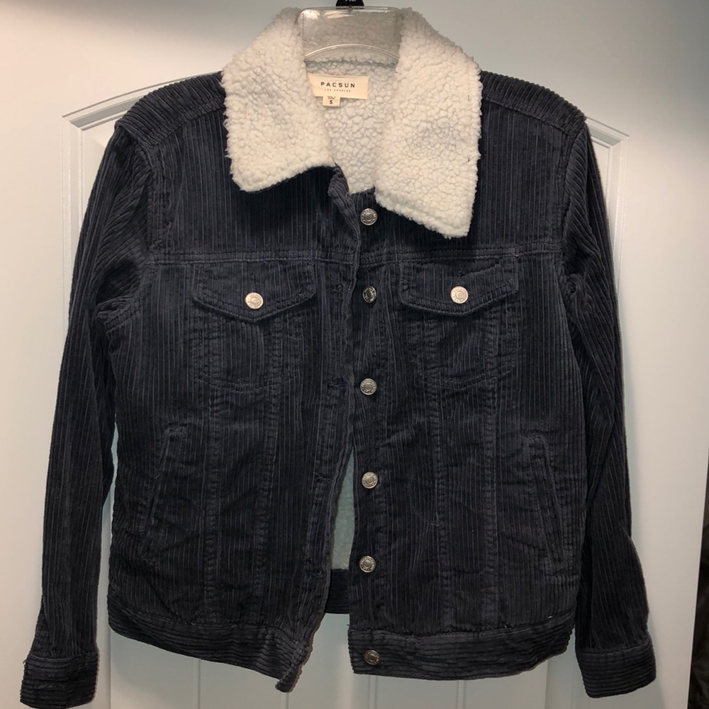 blueish gray corduroy jacket with wool - worn once